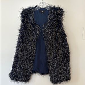 Faux Fur Vest in Black and Blue and cream